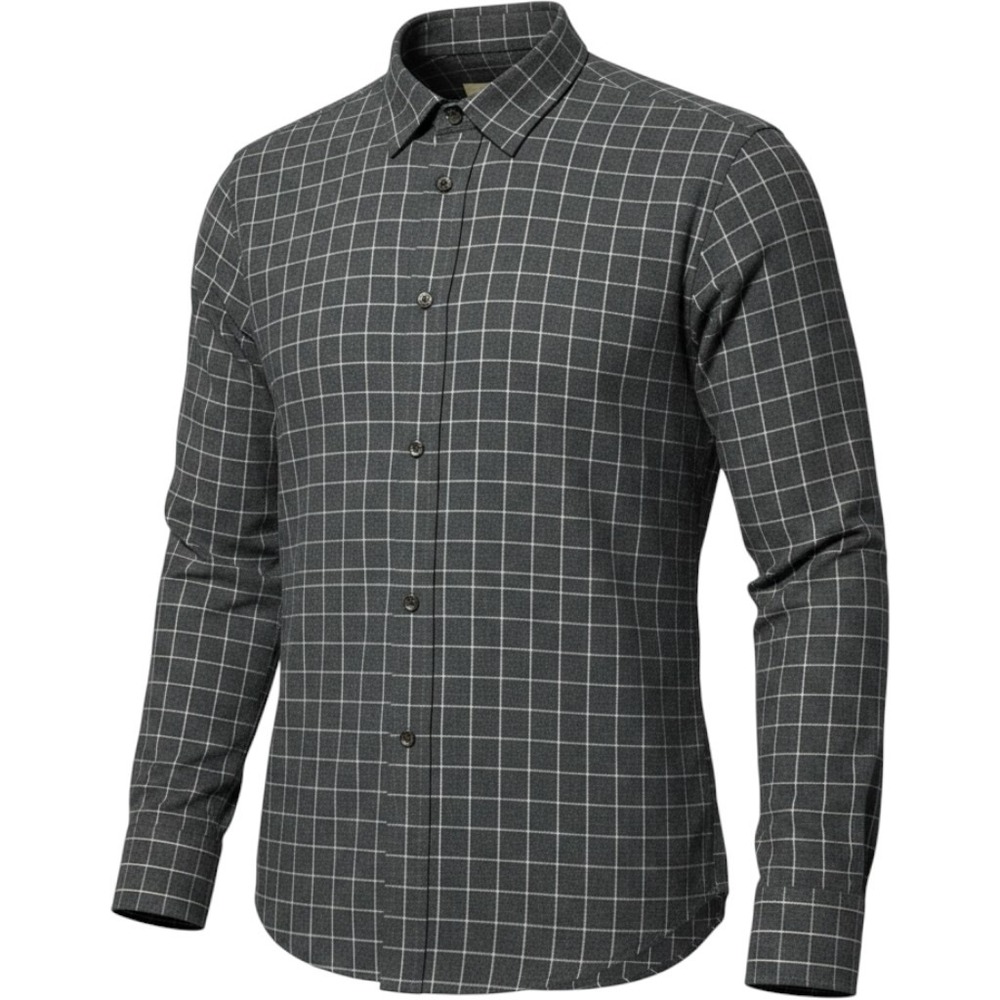 Bugatti Mens Cotton Melange Windowpane Check Button Down Shirt Grey White Size M